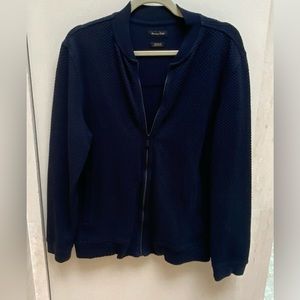 Men’s Massimo Dutti navy waffle knit zip cardigan. Size Medium